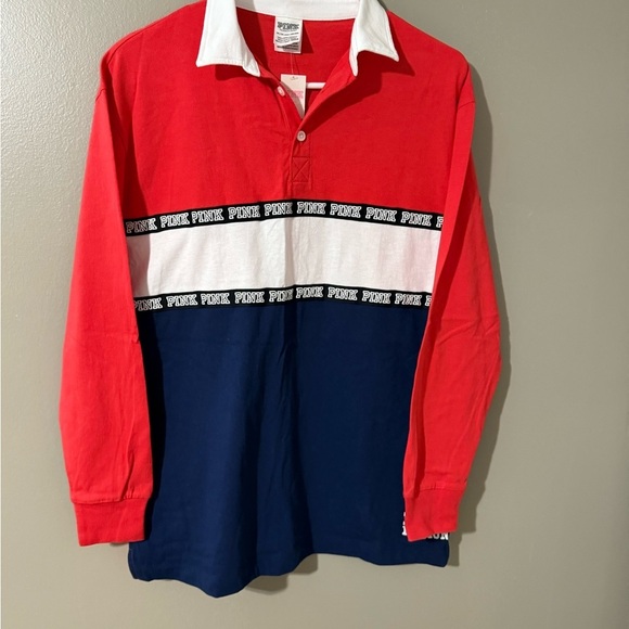 PINK Victoria's Secret Red and White Button Down Shirt - Picture 1 of 6